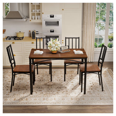 Ensemble de table de salle à manger en noyer industriel avec 4 bancs, table de comptoir de cuisine peu encombrante pour 4 personnes, coin-repas moderne pour petits espaces de salon, L 43,3 po x l 23,6 po x H 30,1 po