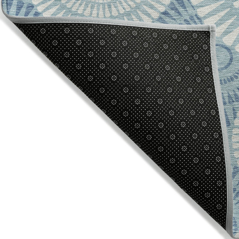3' X 5' Teal Blue And Ivory Geometric Washable Indoor Outdoor Area Rug