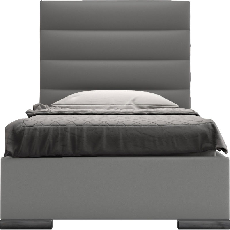Prince Upholstered Platform Bed, Twin, Granite Eco Leather