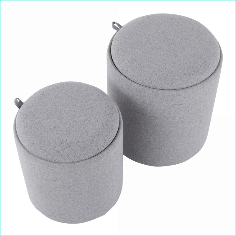 Ensemble 2 pièces de repose-pieds gigogne contemporain avec plateau et amp; Rangement | Tissu gris ardoise | Bois naturel