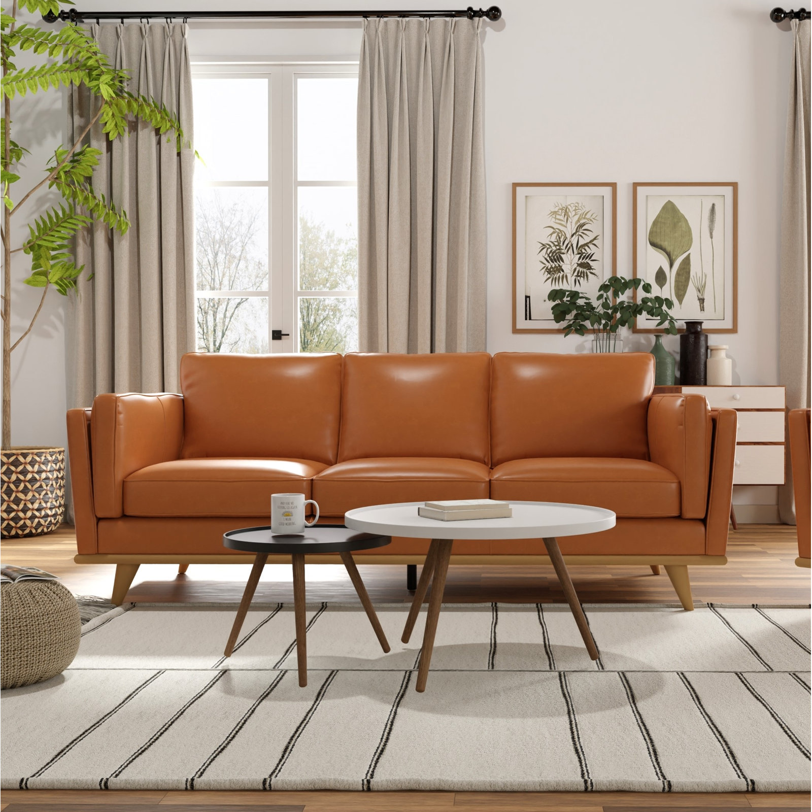 Gabon Mid Century Modern Leather Sofa