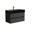 Meuble-lavabo mural Mid-Century moderne noir et noyer