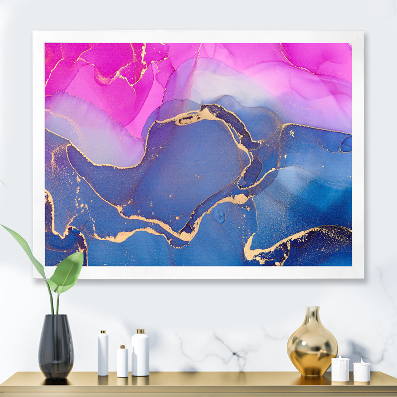 «Pink Luxury Abstract Fluid», peinture sur toile, Cadre photo blanc, H 16 po x l 32 po x P 1 po
