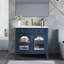Lavabo de salle de bain de style milieu du siècle de 90,4 cm (35,6 po) avec verre à motifs et bande lumineuse à détecteur de mouvement, lavabo sur pied de style ferme avec rangement, meuble-lavabo haut de gamme pour salle de bain, bleu-1905302029