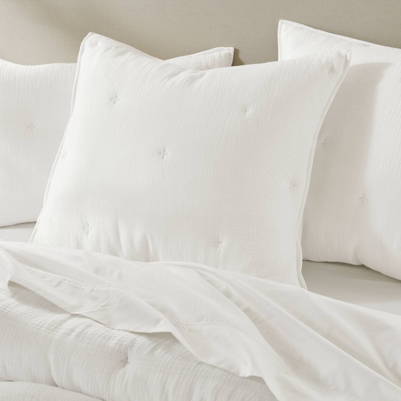 Breeze White 100% Cotton Gauze Embroidered 26x26'' Euro Sham, White