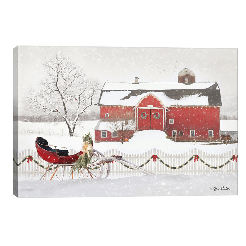 Christmas Barn With Sleigh - Wrapped Canvas Print, 152.5 cm H x 101.5 cm W x 3.175 cm D