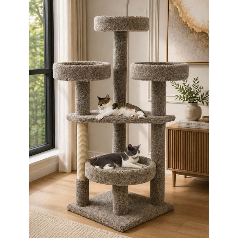 Maine Coon 61 " H Cat Scratching Post, Gray/Beige/Taupe