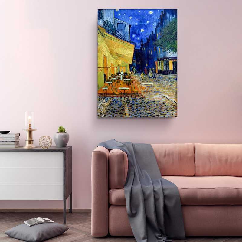 Reproduction sur toile tendue, "The Cafe Terrace on the Place du Forum Arles at Night" par Vincent Van Gogh