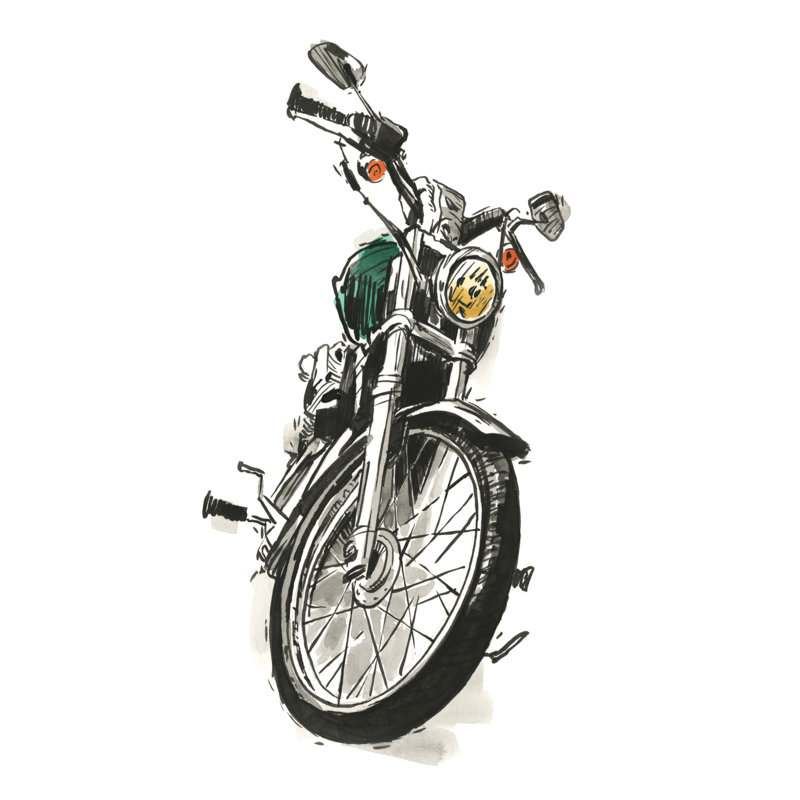 «Motorcycles In Ink I» par Annie Warren, reproduction sur toile tendue, H 48 po x l 32 po