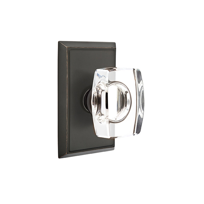 Ensemble de boutons d'intimité Emtek avec rosette rectangulaire et bouton en verre Windsor, Bronze huilé