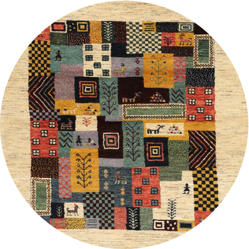 Tapis beige/brun/gris contemporain, Rond 8 pi