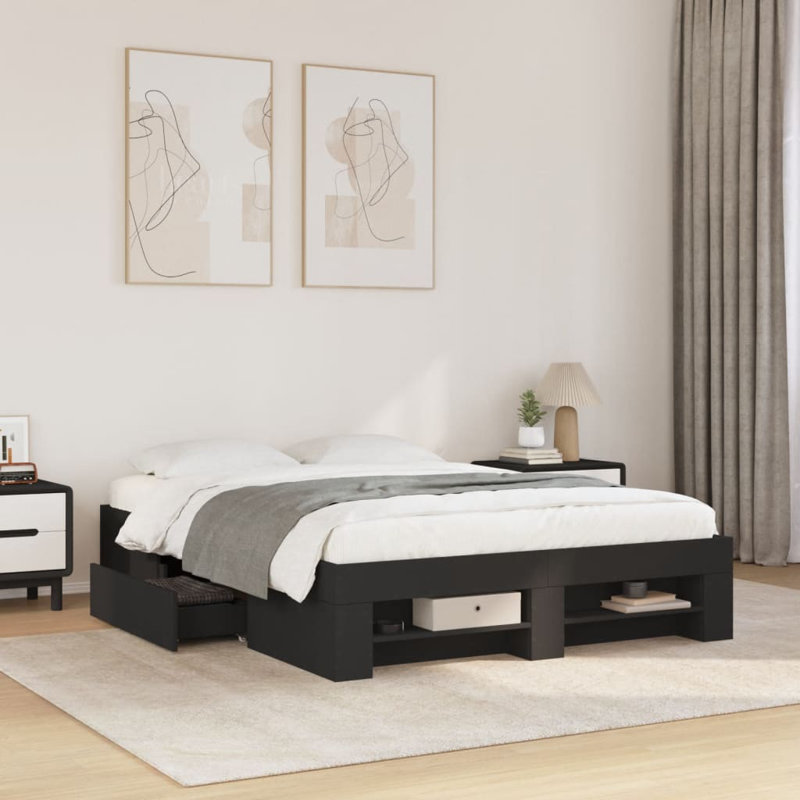 Abhijith Storage Bed, Black, Double (4'6)