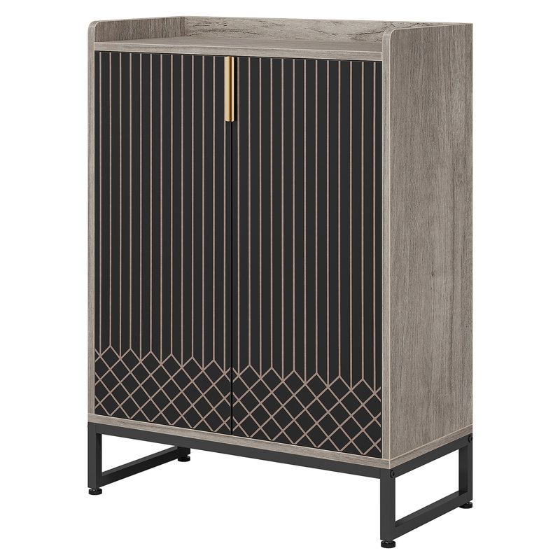 29.52” Grey & Black Shoe Cabinet With Doors, Gray/Black