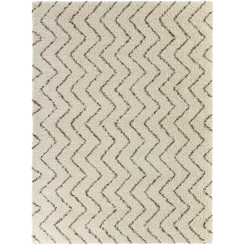 Karr Beige Zig Zag Stripe Area Rug, Rectangle 5'3" x 7'
