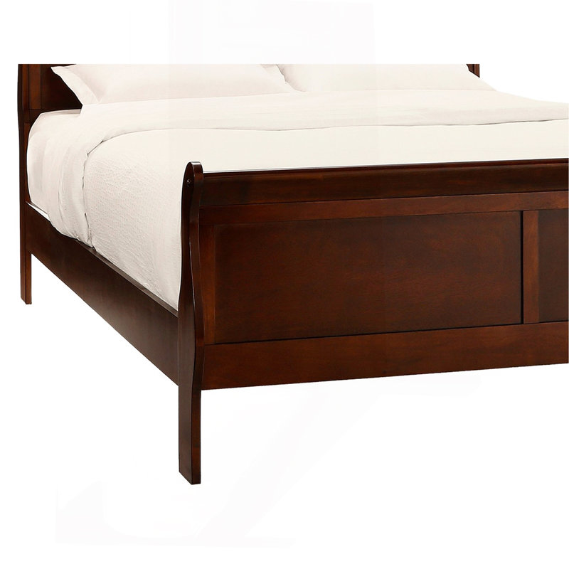 Brown Cherry Finish Style 1Pc Queen Size Sleigh Bed Traditional Design