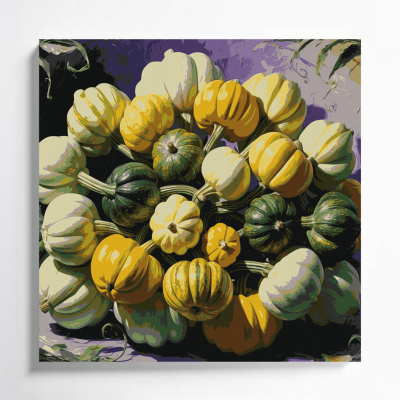 Légumes, art mural sur toile, Pattypan, H 16 po x l 16 po