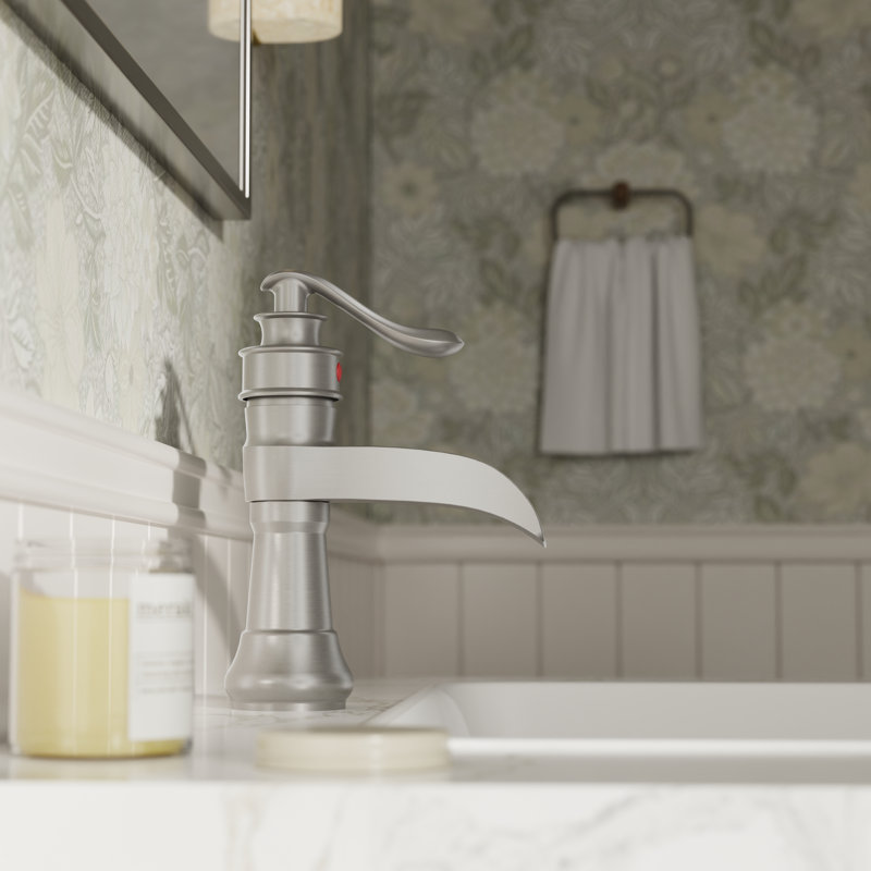 Single-handle Bathroom Faucet with Drain Assembly, Brushed Nickel