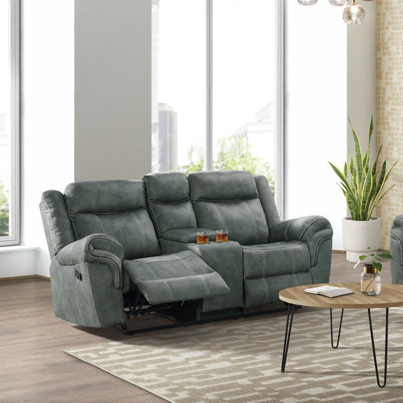 Canapé inclinable manuel 85 po Lyzeth, 100 % polyester gris