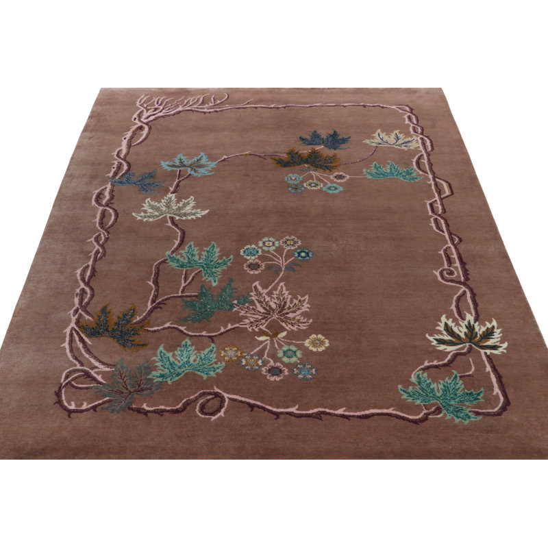 Rug & Kilim’S Chinese Art Deco Rug In Brown, Bordeaux & Blue Florals, Rectangle 14' x 20'