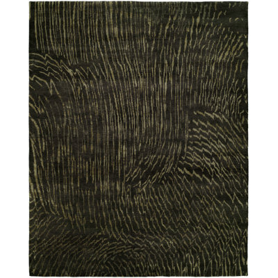 Cobum Abstract Hand-Knotted Wool Black Area Rug