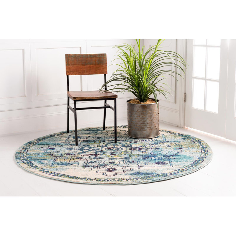 Tapis bleu tissé à la machine Holker, Rond 6 pi