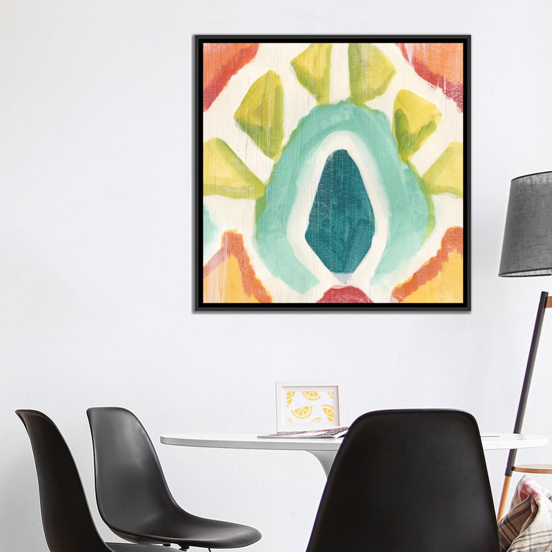 « textile kaléidoscope ii », reproduction sur toile, H 18 po x l 18 po x P 1,5 po, Toile avec cadre noir, Pas de tapis