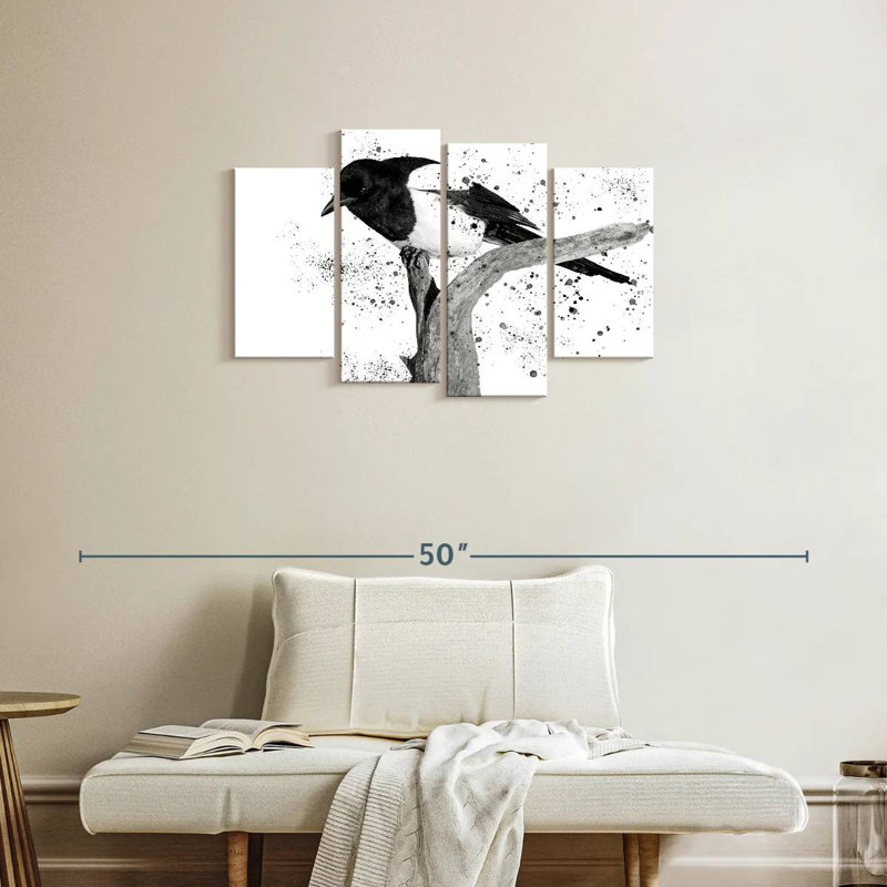 Oiseau noir et blanc Brampt, H 22 po x l 36 po