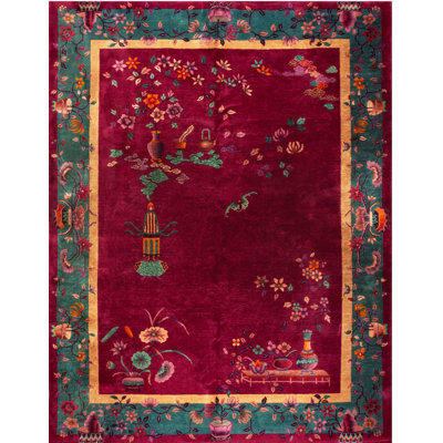 Tapis mauve antique en laine Art déco