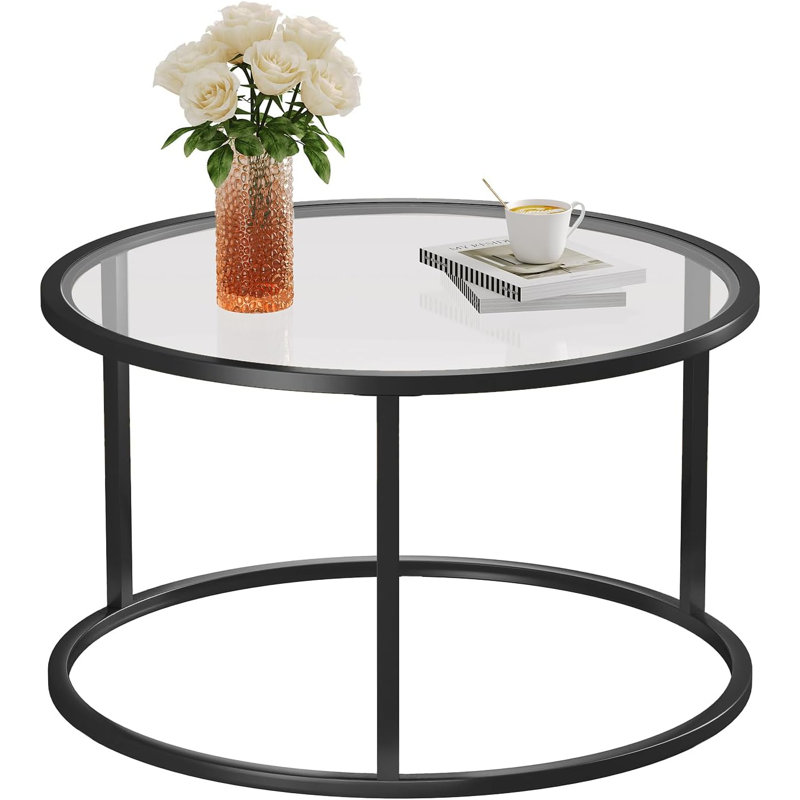 Small Glass Coffee Table Round, Black
