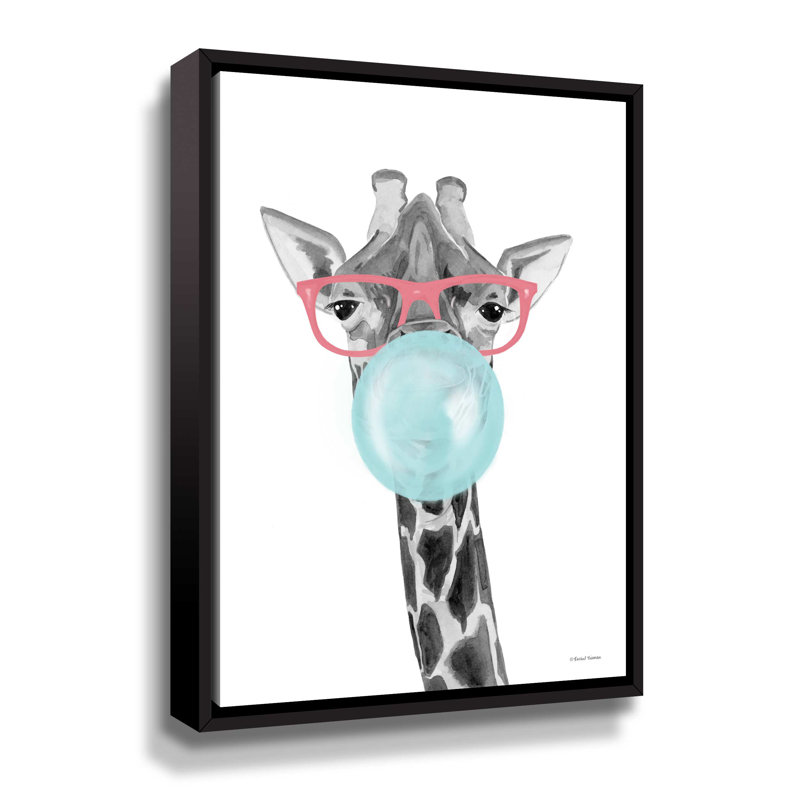 Toile tendue avec girafe à bulles, Cadre noir, H 10 po x l 8 po