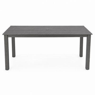 Outdoor Dining Table, 69" All-weather Resistant With Umbrella Hole For Patio, Garden, Poolside, Charcoal Grey