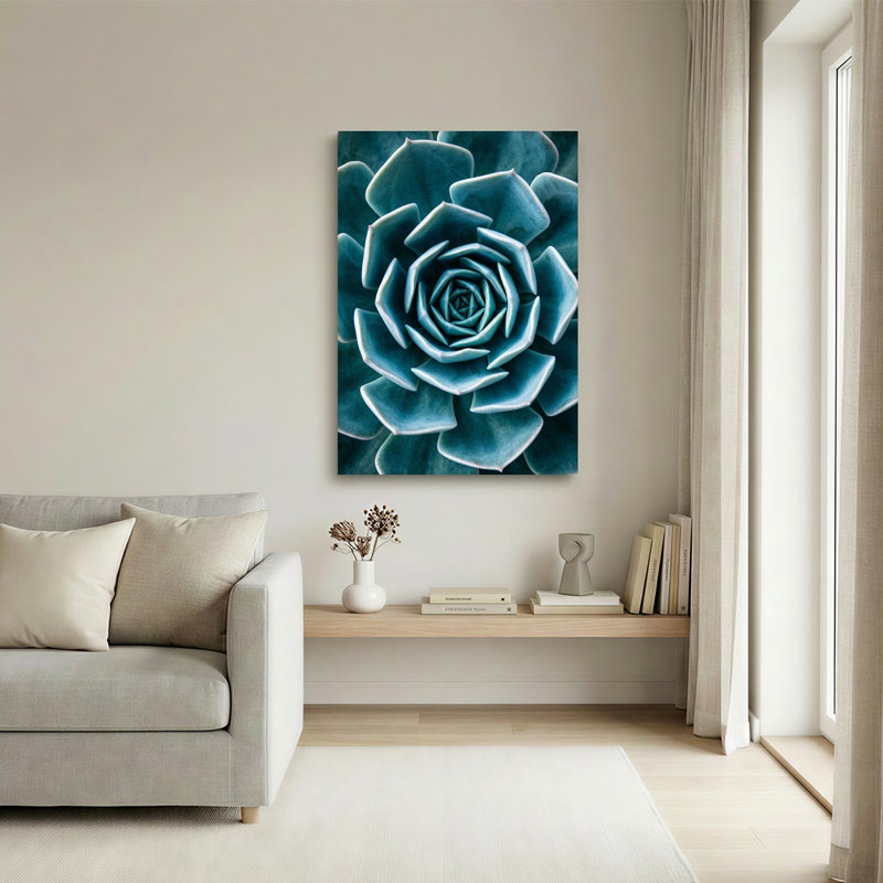 «Blue», succulent, rosette, spirale, feuilles, Macro, art mural sur toile, 48"H x 32"W