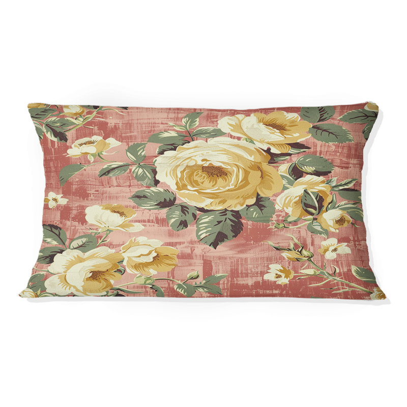 Rose doré Farmhouse Florals Bloom I - Coussin Farmhouse, Forme rectangulaire, H 12 po x l 20 po