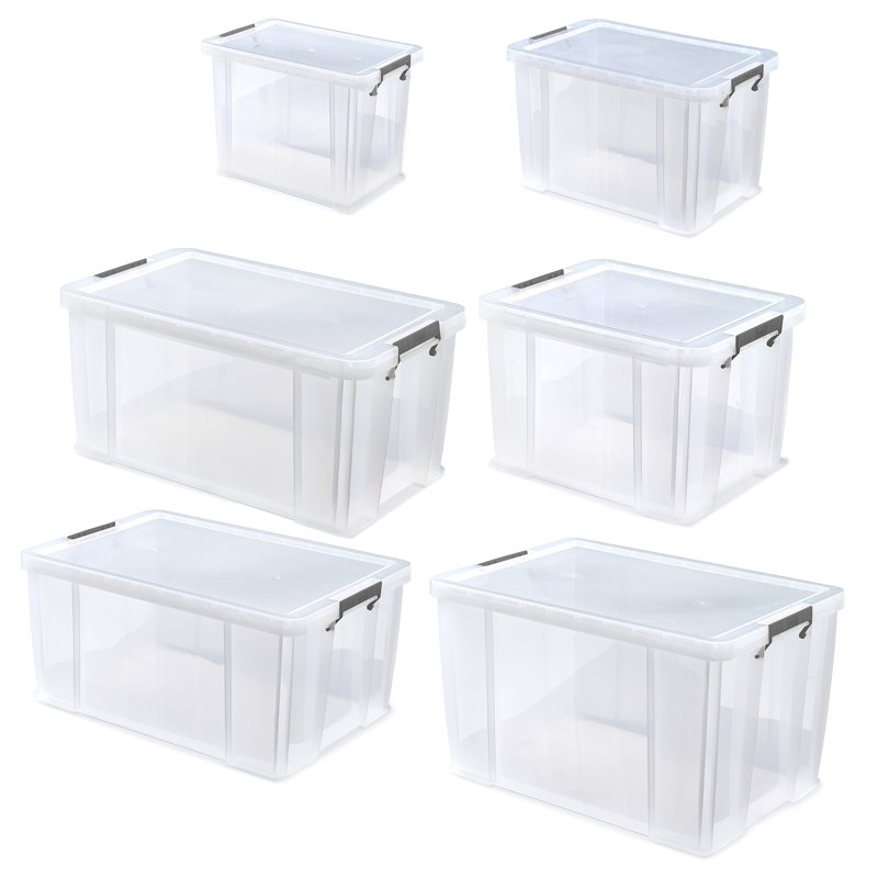 Whitefurze Allstore Storage Box with Lid & Silver Clamp - Clear
