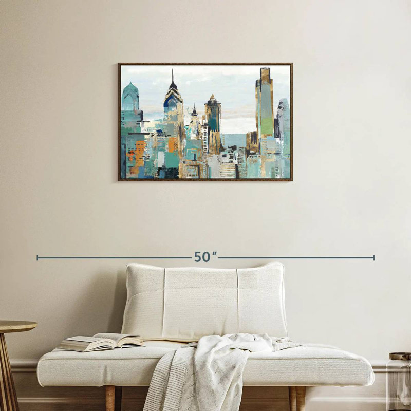 Bleu sarcelle Argueta I, Cadre flottant noyer, 31 po x 21 po