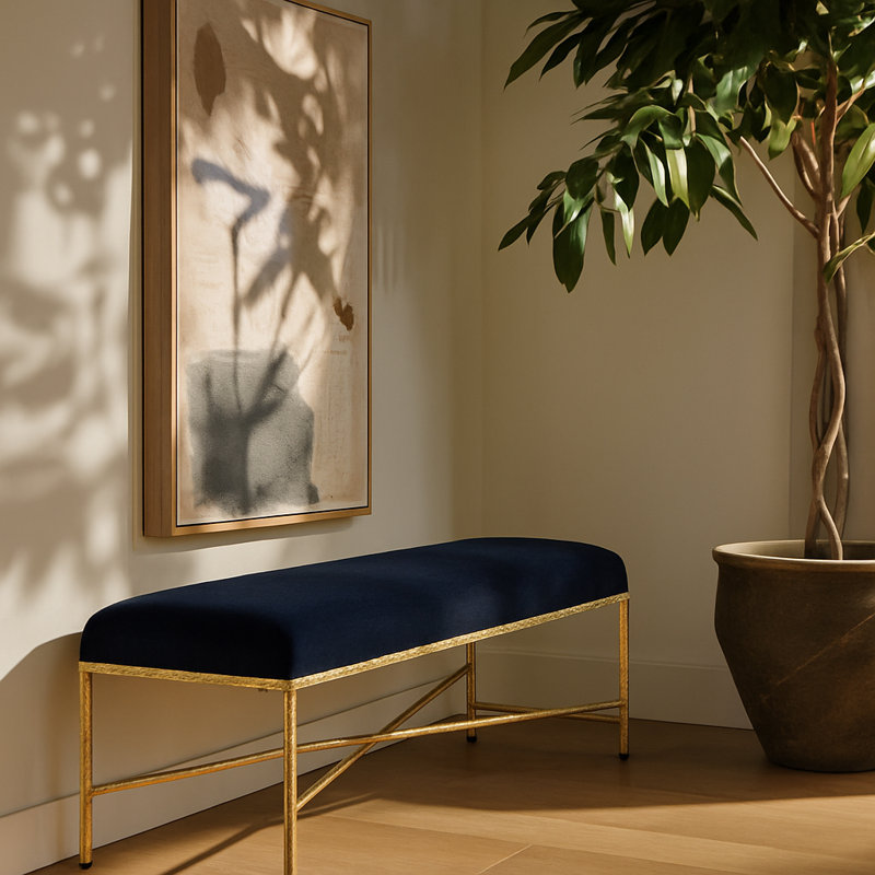 Banc en tissu Iyania Chenille, Doré, Tissu chenille noir