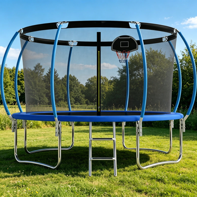 SENCHO GINSYTALIOR Round Backyard Trampoline with Safety Enclosure, Navy Blue