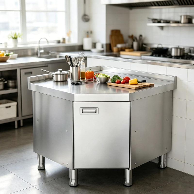 Table de coin 32 po x 21 po x 35 po en acier inoxydable avec porte - Table de cuisine et de rangement robuste de 0,8 mm pour un usage commercial ou domestique