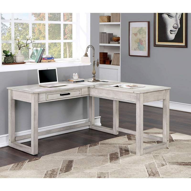 Transitional Computer Desk Antique White, USB Port Lift Top Design And Dovetail Drawer