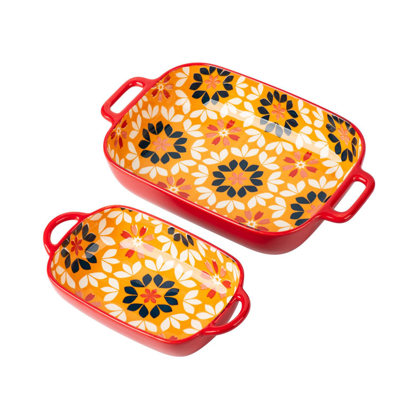 Rectangular Ceramic Baking Dish Set, 2 Pack (Golden Orange)