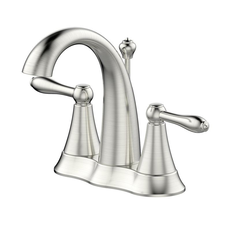 Robinet de lavabo de salle de bain central à 2 poignées avec ensemble de drain Contour Collection, Nickel brossé
