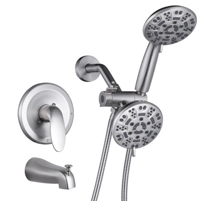 Robinet de baignoire et de douche à poignée simple avec deux pommes de douche, 8 réglages de jet et valve inclus