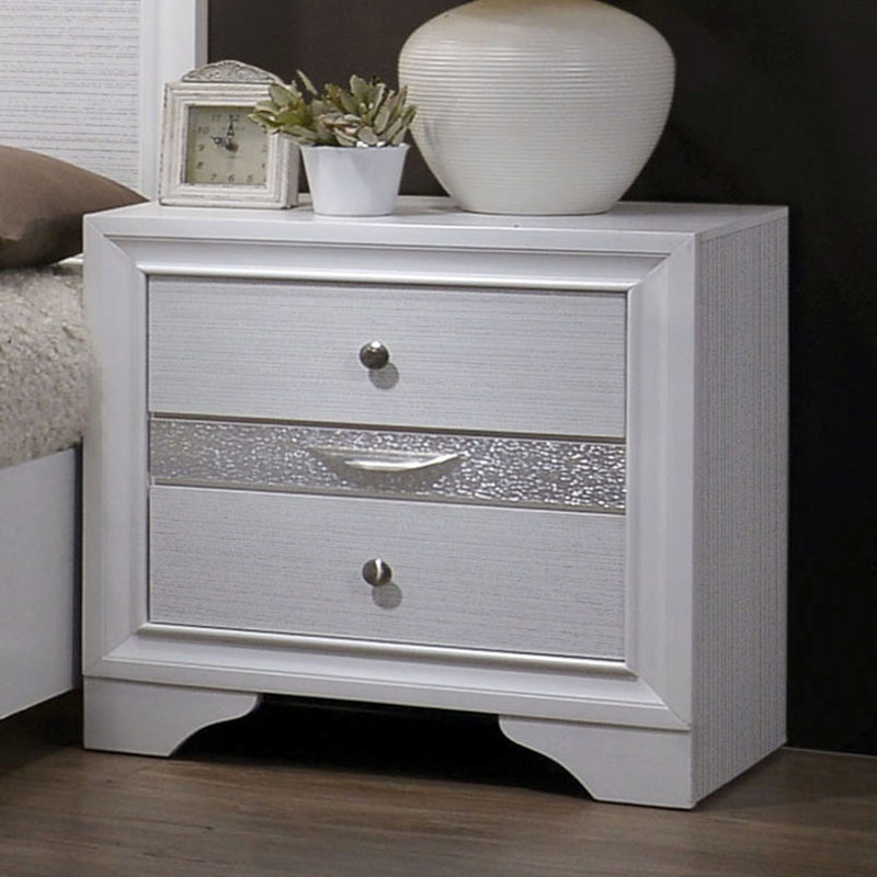 Table de chevet 3 tiroirs en bois blanc - Décoration de chambre à coucher moderne avec table de chevet cachée en bois massif, compartiment de style contemporain