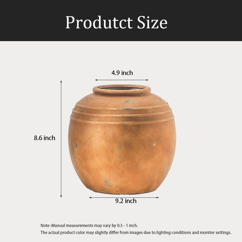 Ceramic Flower Vase, Round Rustic Vase, Brown