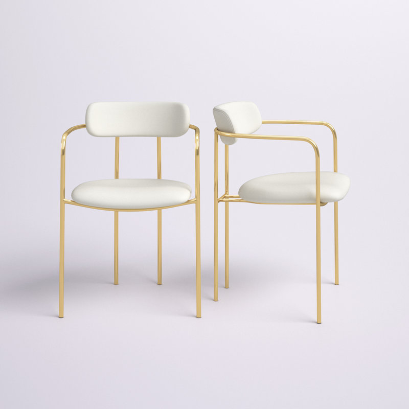 Bellatrix 18'' H Velvet Upholstered Metal Armchair, Cream
