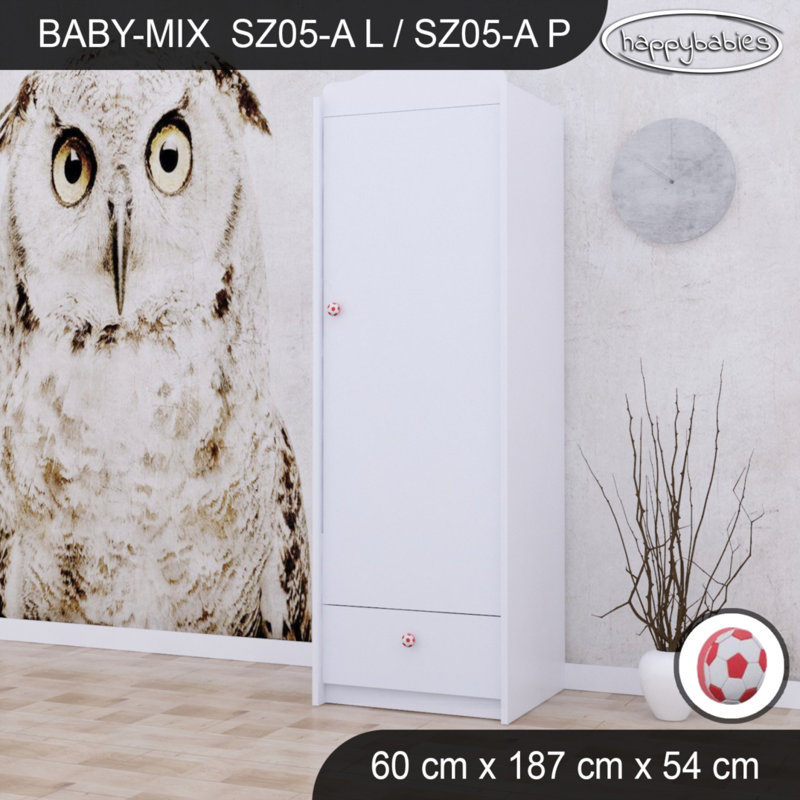 Ball 1 Door Wardrobe, White/Red