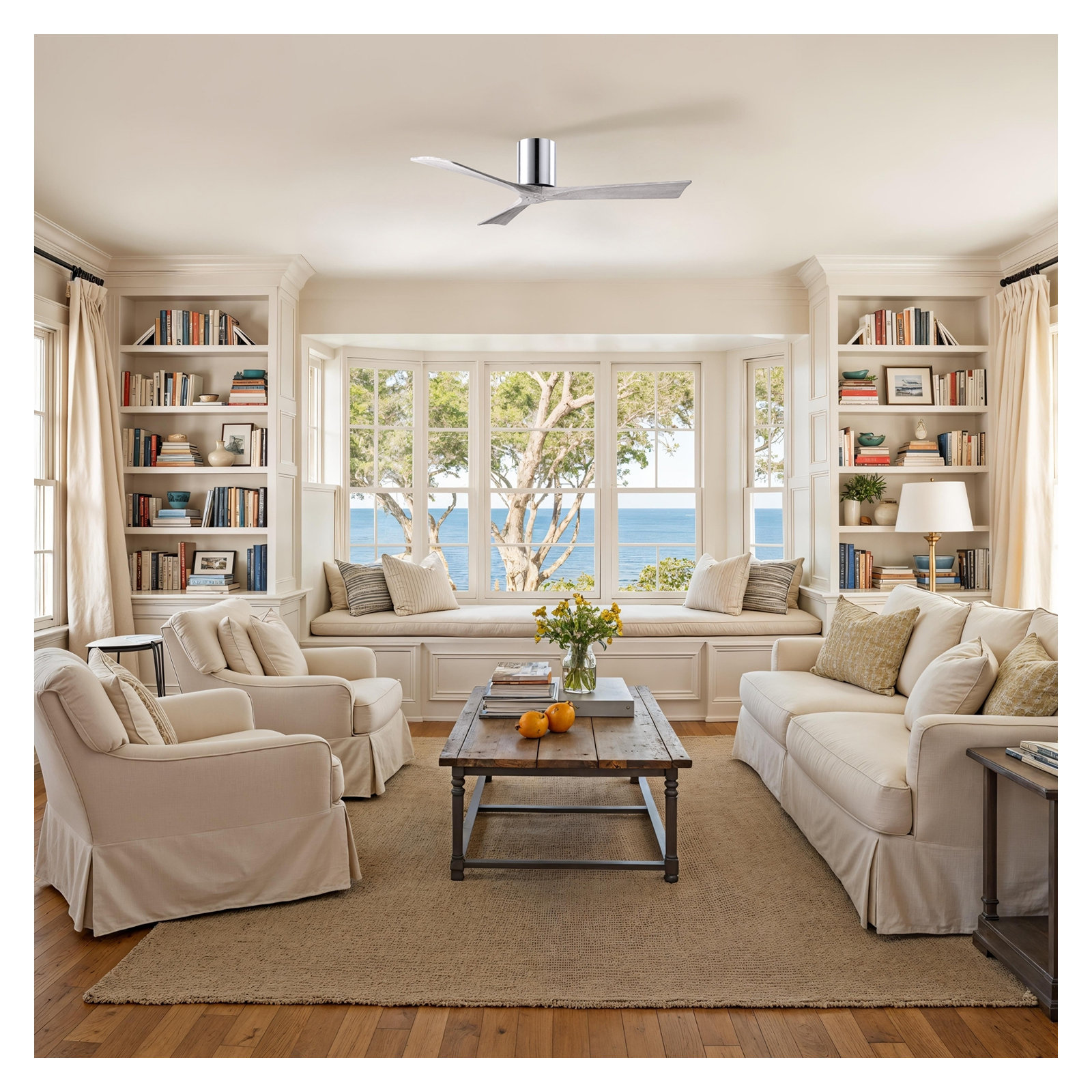 Olivier 3 Blade Ceiling Fan, Polished Chrome, Barn Wood Tone, 52"