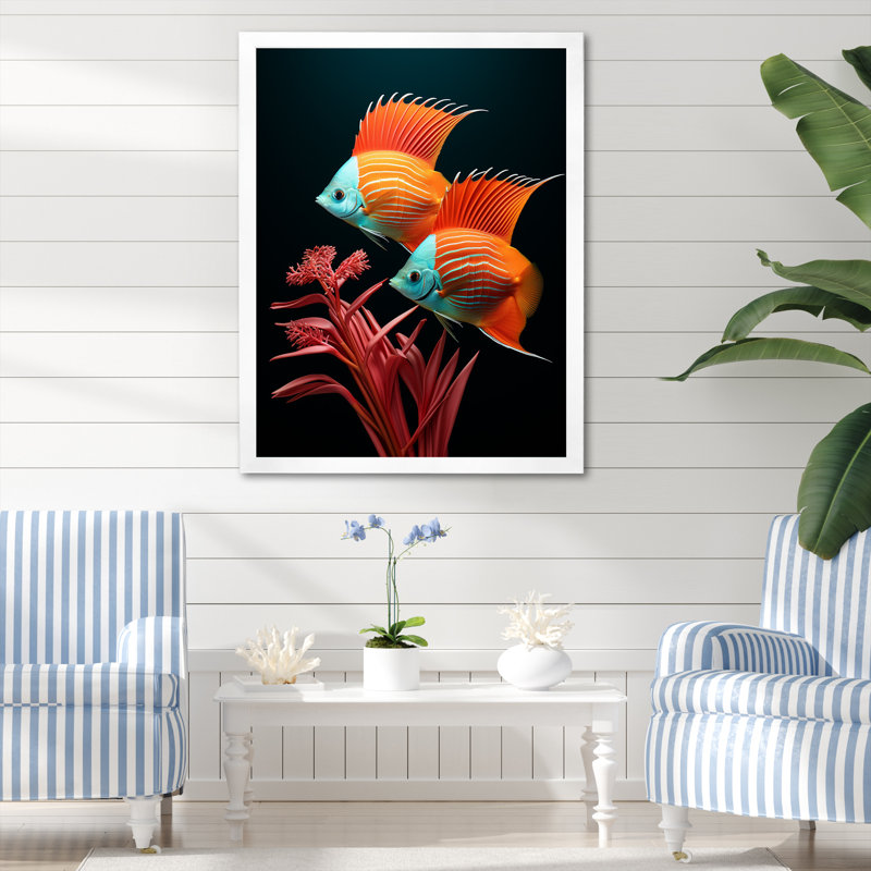 Magnifique papillon bleu et orange V sur toile, Cadre simple blanc, H 44 po x l 34 po x P 1,5 po