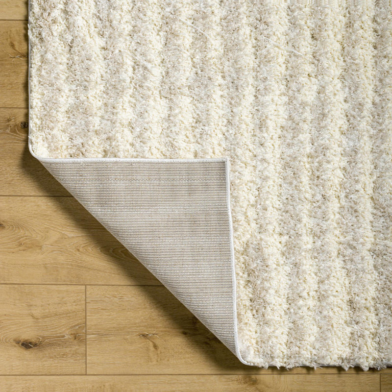 Rameriz Rectangle Striped Machine Woven Polyester Area Rug in Ivory/ Light Beige, Rectangle 7'9" x 9'6"