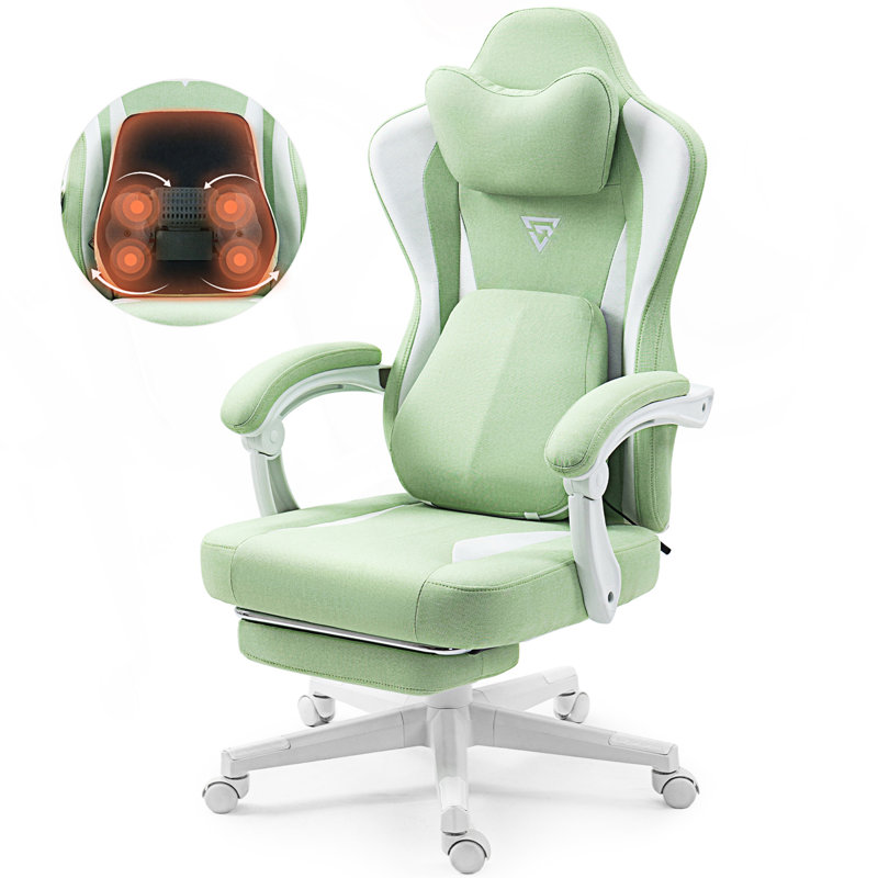 Fauteuil de jeu avec massage chauffant, fauteuil d'ordinateur ergonomique